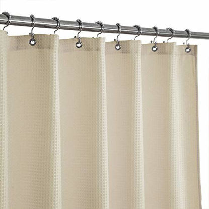 Picture of Stall Fabric Weave Waffle Shower Curtain 36 x 72 inch, Spa, Hotel Luxury Spa, 230 GSM Heavy Duty, Water Repellent, Washable, Cream, 36x72