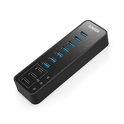 Picture of Anker 10 Port 60W Data Hub with 7 USB 3.0 Ports and 3 PowerIQ Charging Ports for MacBook, Mac Pro/Mini, iMac, XPS, Surface Pro, iPhone 7, 6s Plus, iPad Air 2, Galaxy Series, Mobile HDD, and More