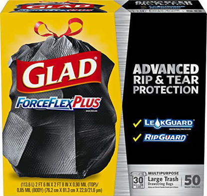 Picture of Glad ForceFlexPlus Drawstring Large Trash Bags - 30 Gallon, 50 Ct (Package May Vary)