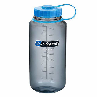 Picture of Nalgene Tritan Wide Mouth BPA-Free Water Bottle, Gray/Blue Lid, 1 Quart