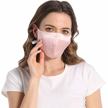 Picture of ROSEWARD 100% Mulberry Silk Face Mouth Protection Mask Breathable Hypoallergenic Summer Cooling with Filter Pocket Washable Reusable Luxury Adult Unisex Adjustable Ear Ribbon-Pink