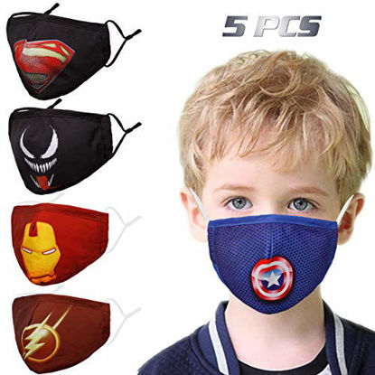 Picture of Washable Reusable Kids Face Mask, Cloth Cotton Cute Designer Breathable Facemask mascarillas niños, Design Fashion Fabric Covering with Adjustable Ear Loops for Girl Boy Children Toddler Gift