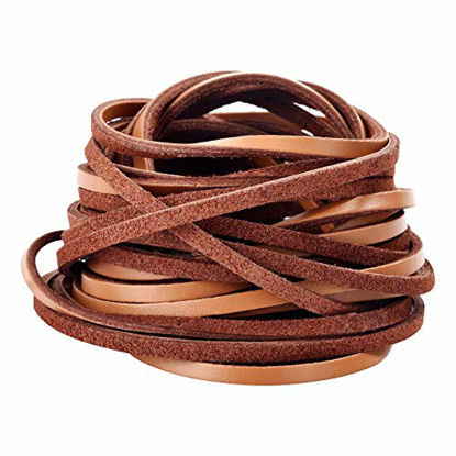 Picture of 3mm Flat Genuine Leather Cord, Strip Cord Braiding String Tan for Jewelry Making, Leather Shoe Lace, Arts & Crafts and Handicraft Purse (5 Yards)