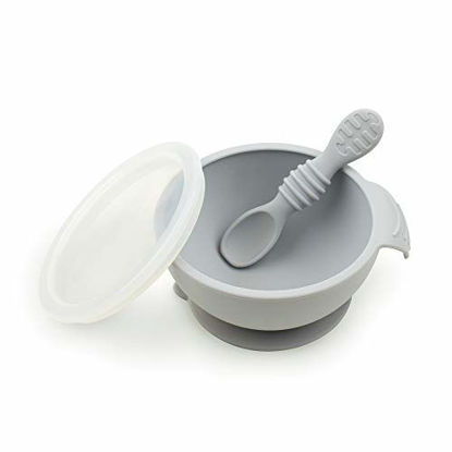Picture of Bumkins - Silicone First Feeding Set w/Lid & Spoon - Grey