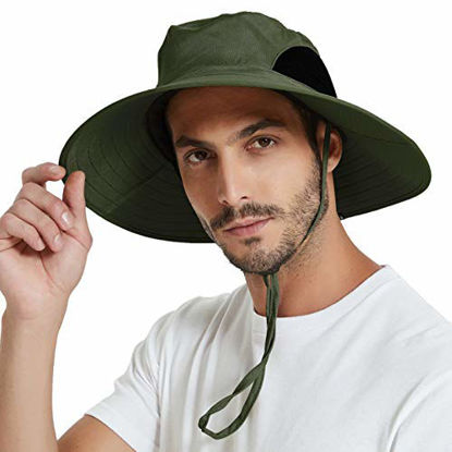 Picture of EINSKEY Sun Hat for Men/Women, Sun Protection Wide Brim Bucket Hat Waterproof Breathable Packable Boonie Hat for Fishing Army Green