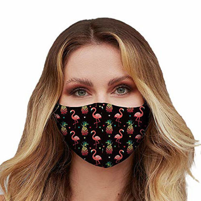 Picture of Washable Face Mask with Adjustable Ear Loops & Nose Wire - 3 Layers, Made in USA (Pineapple Flamingos)