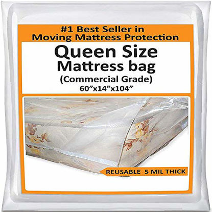 Picture of Mattress Bags for Moving Queen -Mattress Storage Bag - 5 Mil Heavy-Duty - Thick Plastic Bed Mattress Cover Protector for Moving Queen - Reusable Bed Moving Supplies