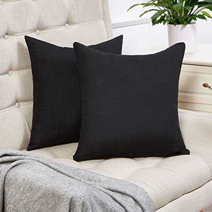 Picture of Anickal Black Pillow Covers Set of 2 Cotton Linen Decorative Square Throw Pillow Covers 16x16 Inch for Sofa Couch Decoration
