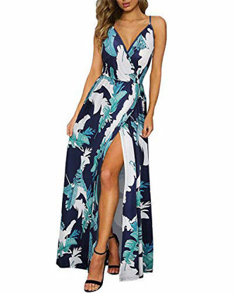 Picture of II ININ Women's Deep V-Neck Casual Dress Summer Backless Floral Print Split Maxi Dress for Beach Party(Floral11,S)