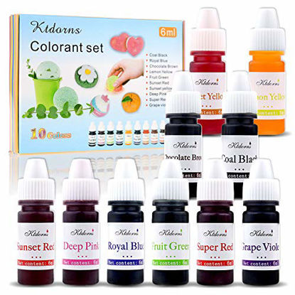 Picture of Ktdorns Soap Dye Soap Making Set - 10 Liquid Colors for Soap Coloring,Coal Black, Royal Blue,Chocolate Brown,Lemon Yellow,Fruit Green,Sunset Red,Sunset Yellow,Deep Pink,Super Red and Grape Violet.