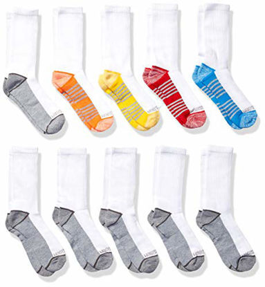 Picture of Fruit of the Loom boys 10 Pack Crew Casual Sock, White Assorted, Shoe Size 9-2.5 US