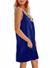 Picture of AlvaQ Summer Dresses for Women Casual V Neck Button Down Mini Dress A Line Spaghetti Strap Skater Dress Blue Medium