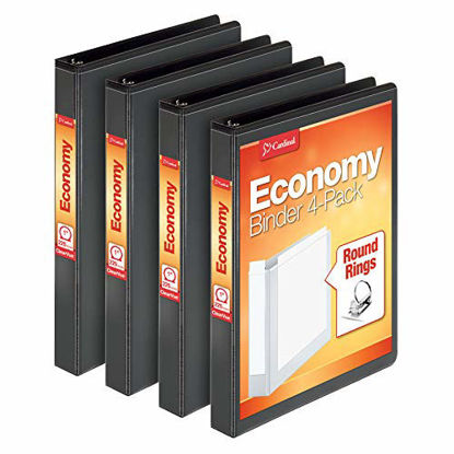 Picture of Cardinal Economy 3 Ring Binder, 1 Inch, Presentation View, Black, Holds 225 Sheets, Nonstick, PVC Free, 4 Pack of Binders (79512)