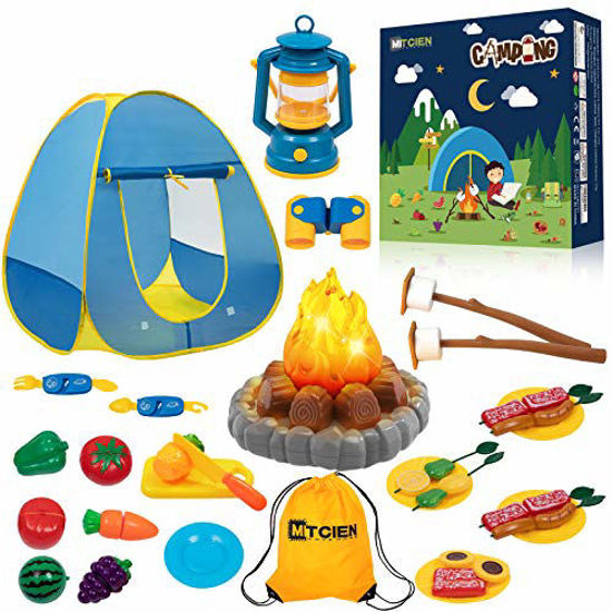 GetUSCart MITCIEN Kids Camping Play Tent with Toy Campfire Marshmellow Fruits Toys Play Tent Set for Boys Girls Indoor Outdoor Pretend Play Game