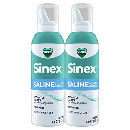 Picture of Vicks Sinex, Saline Nasal Spray, Daily Use, Gentle Ultra-Fine Nasal Mist, Drug-Free Everyday Sinus Congestion Relief, Non-Habit Forming, Drug-Free, 5 FL OZ (Pack of 2)