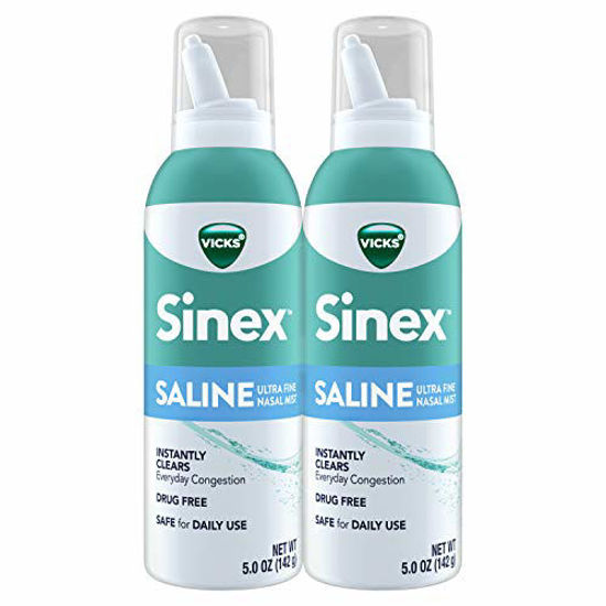 Picture of Vicks Sinex, Saline Nasal Spray, Daily Use, Gentle Ultra-Fine Nasal Mist, Drug-Free Everyday Sinus Congestion Relief, Non-Habit Forming, Drug-Free, 5 FL OZ (Pack of 2)