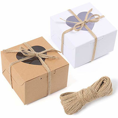 Picture of VGoodall 14 PCS White and Brown Bakery Boxes with Window Cupcake Gift Boxes,18M Linen Ribbon for Bakery Wrapping Party Favor Packing