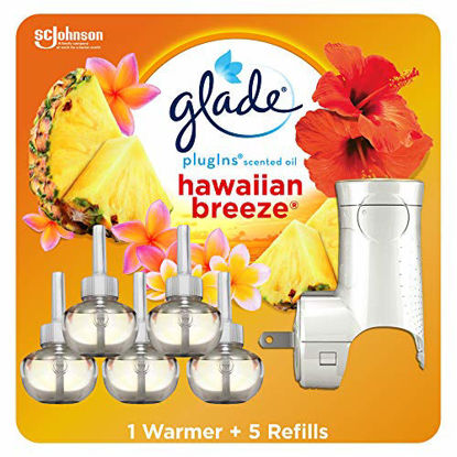 Picture of Glade PlugIns Refills Air Freshener Starter Kit, Scented Oil for Home and Bathroom, Hawaiian Breeze 3.35 Fl Oz, 1 Warmer + 5 Refills