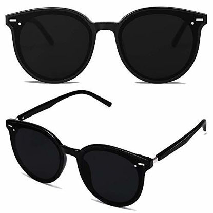 Picture of SOJOS Classic Round Retro Plastic Frame Vintage Large Sunglasses BLOSSOM SJ2067 with Black Frame/Grey Lens