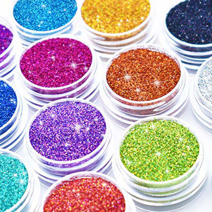 Picture of Glitter Wenida 12 Colors Holographic Cosmetic Laser Festival Powder Sequins Craft Glitter for Arts Face Hair Body Nail