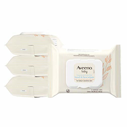 Picture of Aveeno Baby Hand & Face Cleansing & Moisturizing Wipes with Oat Extract and Aloe, Fragrance-Free Wipes for Sensitive Skin, Free of Sulfates, Alcohol, Parabens, and Dyes, 25 ct (Pack of 4)