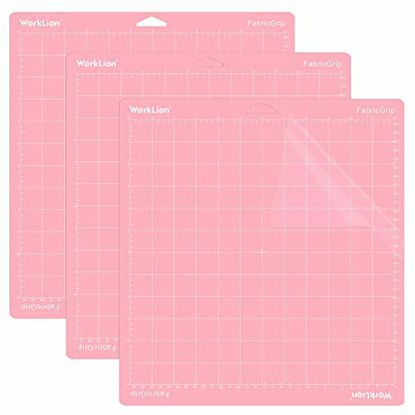 Picture of WORKLION Cutting Mat FabricGrip for Cricut: Cricut Explore One/Air/Air 2/Maker Standard Adhesive Sticky Non-Slip Durable Mat for Fabric & Leather & Felt - Pink Cutting mat(12x12 inch, 3 Pack)