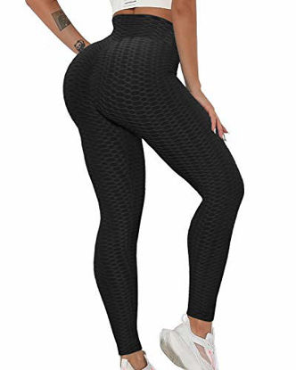 Picture of ZITAIMEI Butt Lifting Anti Cellulite Workout Leggings for Women High Waist Yoga Pants Running Sexy Tights Black