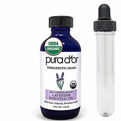 Picture of PURA DOR Lavender Essential Oil (4oz / 118mL) USDA Organic 100% Pure Natural Therapeutic Grade Diffuser Oil For Aromatherapy, Relaxation, Peaceful Sleep, Stress & Anxiety Relief, Meditation, Massage