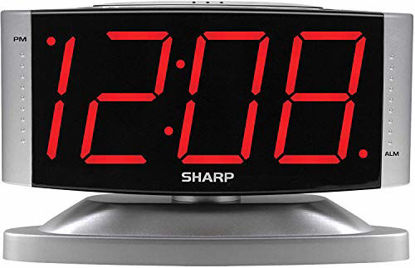Picture of SHARP Home LED Digital Alarm Clock - Swivel Base - Outlet Powered, Simple Operation, Alarm, Snooze, Brightness Dimmer, Big Red Digit Display, Silver Case