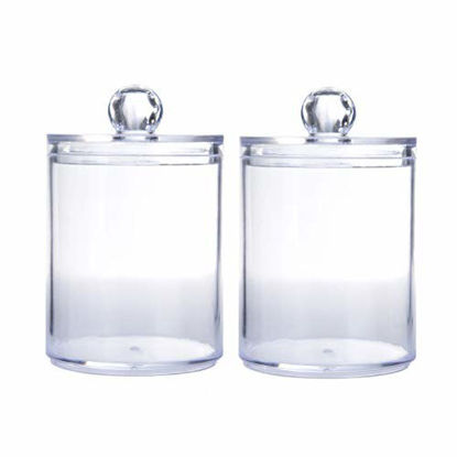 Picture of 2PC Clear Round Cotton Swab Dispenser Holder Makeup Cotton Swab Storage Box Case Organizer Container for Qtips, Toothpicks, Cotton Balls, Small Cosmetic Storage, Apothecary Jars