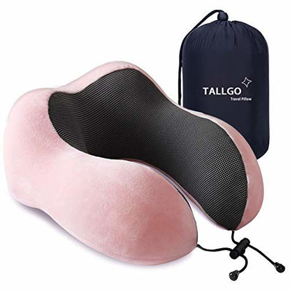 Picture of Travel Pillow, Best Memory Foam Neck Pillow Head Support Soft Pillow for Sleeping Rest, Airplane Car & Home Use (Pink)