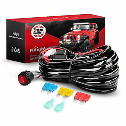 Picture of Nilight Wiring Harness Kit 14AWG Heavy Duty 12V On-Off Switch Power Relay Blade Fuse for Off Road LED Work Light Bar-ONE Lead,2 Years Warranty