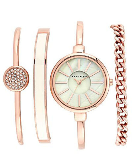 GetUSCart Anne Klein Women s Gold Tone Watch and Swarovski Crystal Bracelet Set Japanese Quartz Alloy Strap Rose 4 Model AK 1470RGST
