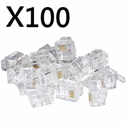 Picture of SMITON 100Pack Transparent Color RJ9 Telephone Cable Plug 4P4C Connector