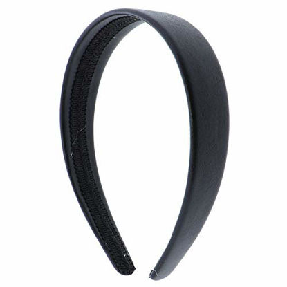 Picture of Black 1 Inch Wide Leather Like Headband Solid Hair band for Women and Girls
