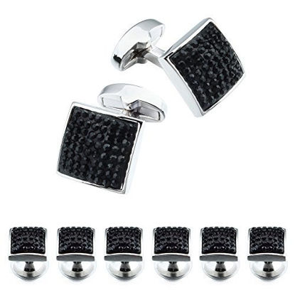 Picture of HAWSON Tuxedo Cuff Links and Studs Set for Men Black Crystal French Cuff Button