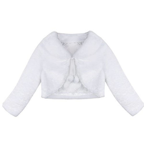 Picture of Alvivi Kids Little Girls Long Sleeves Faux Fur Cadigan Bolero Shrug Bridesmaid Wedding Flower Dress Shawl Jacket Coat White 2-3