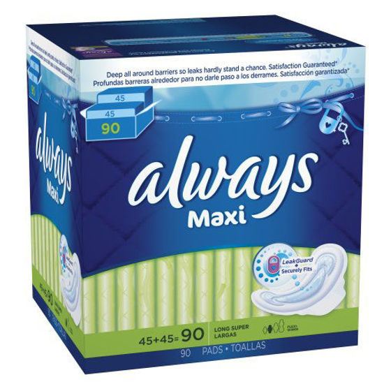 Picture of Always Maxi Long Super Pads With Wings, 90 Count
