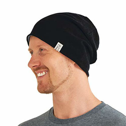 Picture of CHARM Organic Cotton Reversible Beanie - Made in Japan Slouchy Warm Knit Chemo Cap Mens & Women Hat Black