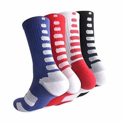 Picture of Boys Sock Basketball Soccer Hiking Ski Athletic Outdoor Sports Thick Calf High Crew Socks 4 Pack C, Size M