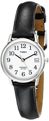 Picture of Timex Women's T2H331 Indiglo Leather Strap Watch, Black/Silver-Tone/White