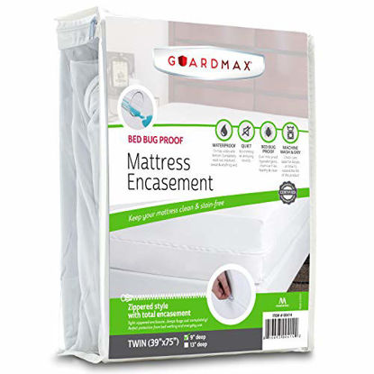 Picture of Guardmax Bed Bug Mattress Protector Cover Zippered | 100% Waterproof Encasement | Soft, Hypoallergenic and Breathable | Twin Size (39x75x9)