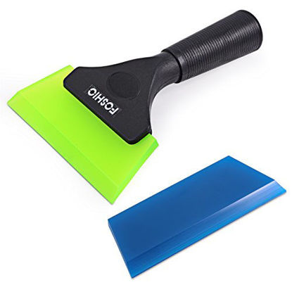 Picture of FOSHIO Squeegee Scraper Shower Mirror Glass Wiper Window Cleaner with 1 Extra Rubber Blade Non-Slip Handle for Auto Window Tint Tool Home