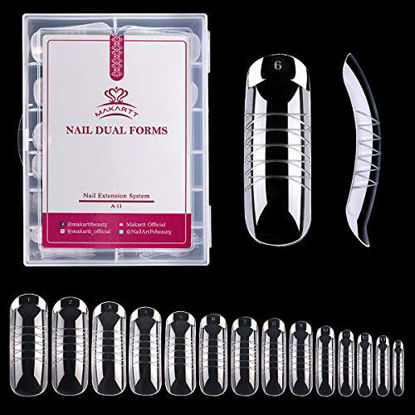 Picture of Makartt 140PCS/Case Poly Nail Extension Gel Dual Forms Nail Builder Extension Gel Nail Mold Clear Full Cover False Nail Tips Dual Forms Acrylic Nail Forms with Scale A-11