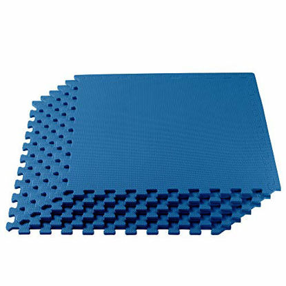 Picture of We Sell Mats 3/8 Inch Thick Multipurpose Exercise Floor Mat with EVA Foam, Interlocking Tiles, Anti-Fatigue for Home or Gym, 24 in x 24 in, Blue (M24-10M)