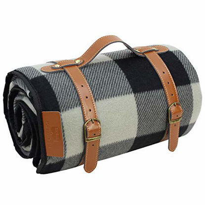 Picture of PortableAnd Extra Large Picnic & Outdoor Blanket 3 Layers Water-Resistant Handy Mat Tote Spring Summer Black and Gray Checkered, Great for Beach and Camping on Grass, Waterproof Sandproof 