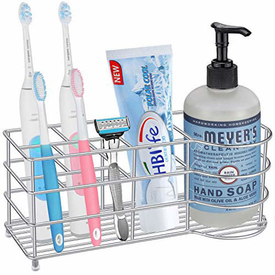 Picture of HBlife Toothbrush Holder, X-Large Stainless Steel Toothpaste Holder Bathroom Accessories Organizer, Silver