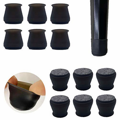 Picture of Upgraded 24 PCS Chair Leg Caps with Felt Bottom|Round&Square Silicone Chair Leg Covers for Mute Furniture Moving|Elastic Furniture Silicone Protection Cover to Prevent Scratches. (Black)