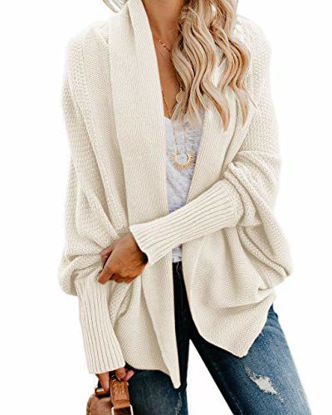 Picture of Imily Bela Womens Kimono Batwing Cable Knitted Slouchy Oversized Wrap Cardigan Sweater Cream White