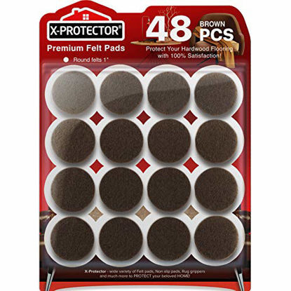 Picture of Felt Furniture Pads X-PROTECTOR-48 Premium Felt Pads Floor Protector Grey-Chair Felts Pads for Furniture Feet Wood Floors - Best Furniture Pads for Hardwood Floors - Protect Your Wood Floors! (Brown)